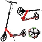 NOVONOVA Patinete Scooter Plegable, Patinete con Luces con 2 Ruedas Grandes 200mm y Freno de Mano y pie Máx. 100kg (Rojo)