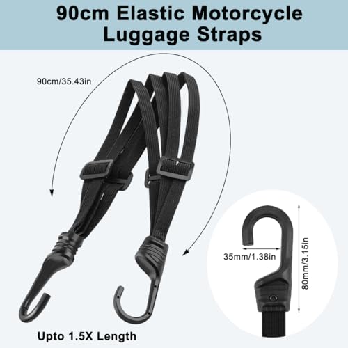 Image of STHIRA 2Pcs Adjustable Motorcycle Luggage Straps 90cm Elastic Bungee Tie Down Cords with Secure Hooks, Stretch Cargo Fastening Straps for Motorcycles, Scooters, Camping Gear, Bike Racks, Travel Bags