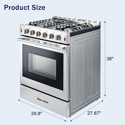 Weceleh WE-RG30-S0 Freestanding Gas Range Stove 30 Inch Gas Cooktop Stove 5.56 Cu.Ft.Large Convection Oven,42000Btu 4 Burners,3-Layer Tempered Glass Door/Heavy Duty Stainless Steel thumb #1