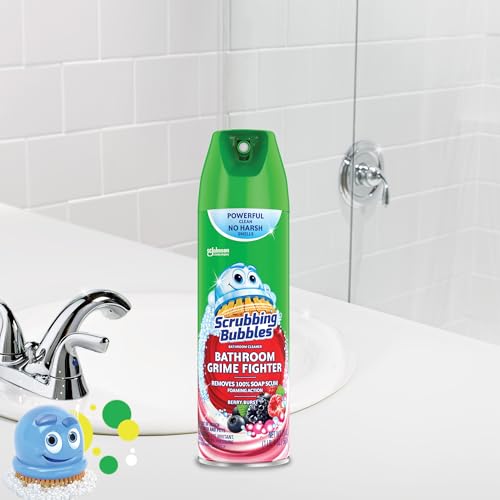 Image of Scrubbing Bubbles Bathroom and Shower Cleaner Aerosol, Foaming Action Bathroom Grime Fighter Removing Soap Scum, Berry Burst Scent, 20oz