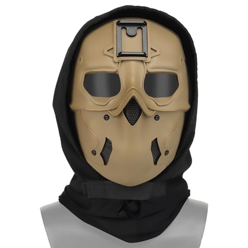 Masque Tactique Airsoft Noir Paintball Mesh avec Base de Support Caméra Actio