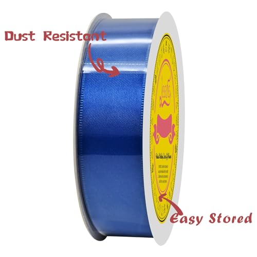 Image of Double Face Royal Blue Satin Ribbon 1 inch X 25 Yards Polyester Royal Blue Ribbon for Gift Wrapping Very Suitable for Weddings Party Hair Bow Invitation Decorations and More