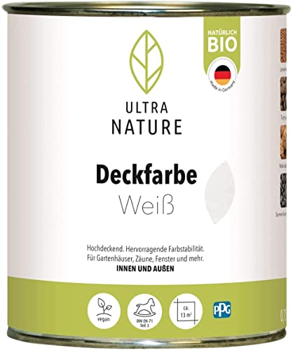 ULTRA NATURE Peinture couvrante pour l'intérieur et l'extérieur 0,75 l, blanc, végétalien, bio, sans solvant, protection UV, protection contre les intempéries