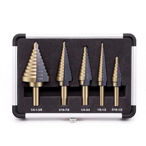 Step Drill Bit Set 5PCS, 50 Sizes HSS Titanium Coated