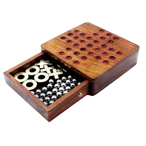 Adult,Kid Wooden Board Game Tic Tac Toe+Solitare Two In One Brain Vita + Zero Kati Game,Best Birth Day Gift,Mind Teasing Game
