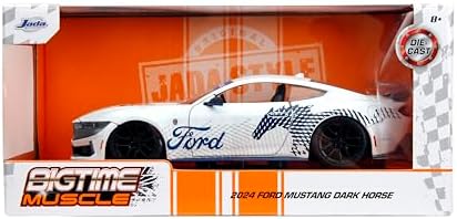 Jada Big Time Muscle 1:24 2024 Ford Mustang GT Dark Horse Die-Cast Car, Toys for Kids and Adults(White with Blue Horse Deco)