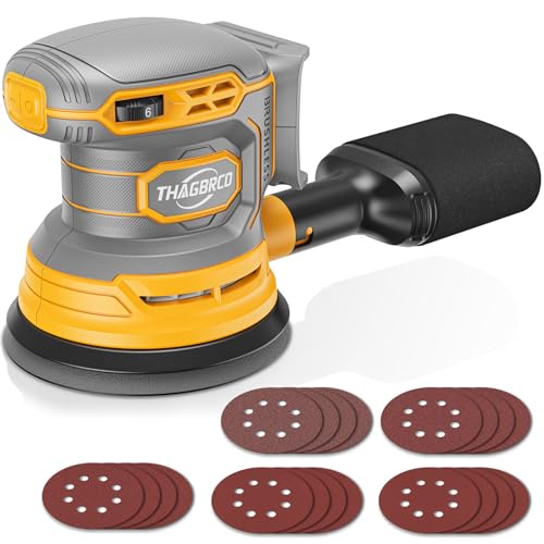 Cordless Orbital Sander Compatible For Dewalt 20V 60V, Electric Orbit Sander with Brushless 12000 RPM 6 Variable discs Speed Sander Machine With Dust Collector for Woodworking Sanding (No Battery)