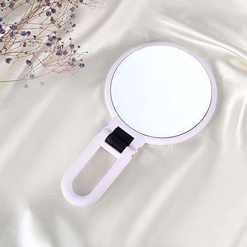 Lotiko 1X 10X Magnifying Handheld Mirror,Travel Folding Hand Held Mirror,Double Sided Pedestal Magnification And True Image Makeup Mirror, Portable Vanity Cosmetic Mirror For Women （White） #TOP6