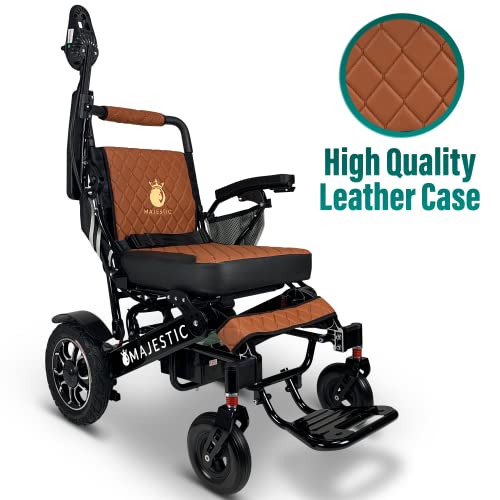 Malisa Electric Wheelchair For Adults, Foldable Lightweight All Terrain Wheelchairs, Limited Edition Power Motorized Electric Wheel Chair, Comfortable Leather Seat, Mobility Aid (Black, Taba) #TOP2