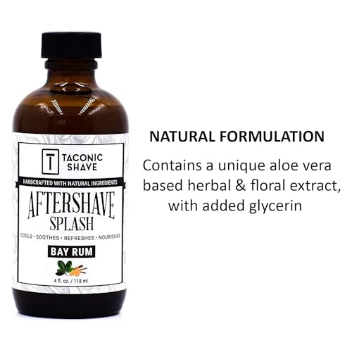Taconic Shave, Natural Bay Rum Aftershave Splash 4oz, Skin Cooling, Refreshing and Moisturizing After-Shave Liquid Formula with All-Natural Ingredients, Artisan Made in the USA