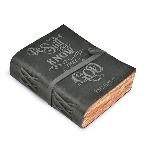 LEATHER VILLAGE Vintage Leather Journal with Psalm 46:10 Bible Verse Embossed Christian Prayer Journal for Women & Men – 200 Pages Handmade Cotton Deckle Edge Watercolor Paper - Black - 10X7 inches