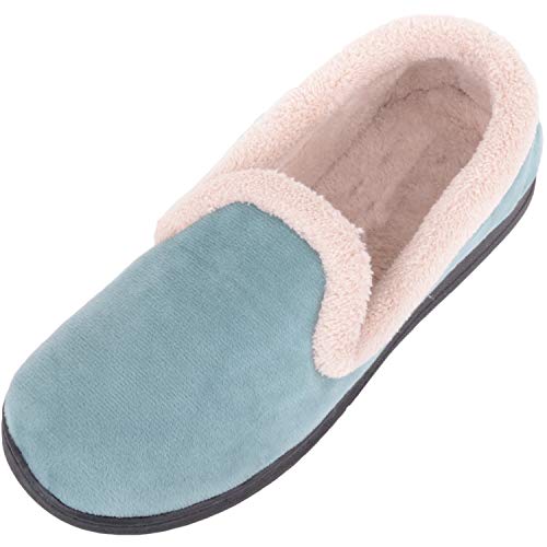 Absolute Footwear Chaussons en velours doux avec doublure en tissu éponge et chaussette en mousse à mémoire de forme pour femme - Bleu - bleu sarcelle, 37 EU