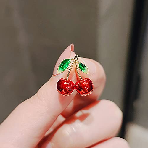Image of Red Cherry Brooch Pin Small Enamel Fruit Corsage Lapel Brooches Pins for Women Girls Clothing Acccessories Cute Jewelry Gifts Birthday