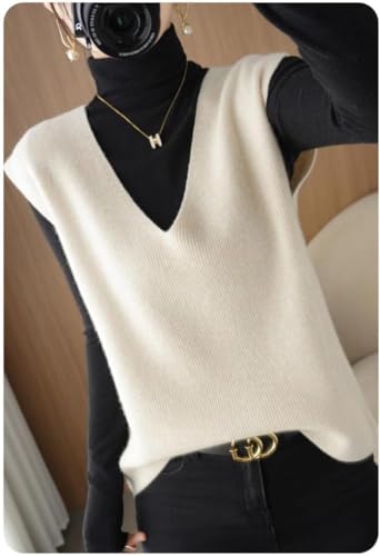 Autumn Winter Women Knitted Cashmere Sweater Vest, Loose Sleeveless V-Neck Knit Sweater Pullover Vest3