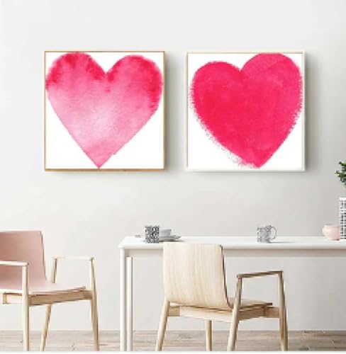 Art mural avec cœur rose sans cadre : toile abstraite de format carré 70x70 cm