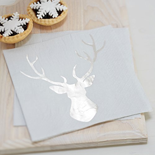 Christmas Metallics - Silver Foiled Stag Napkins