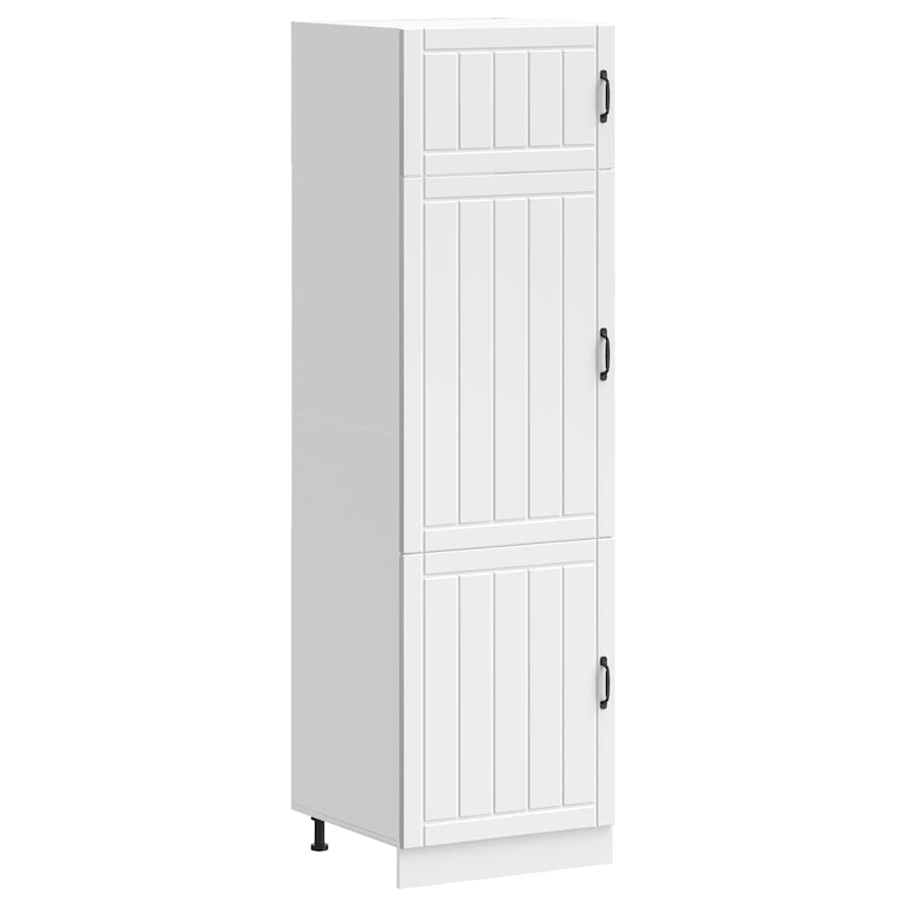 Armoire de Cuisine Lucca Blanc Bois d'ingénierie 60x57x207 cm avec Pieds réglables Grande capacité Rangement Vaisselle casseroles ustensiles pour Salle Salon entrée