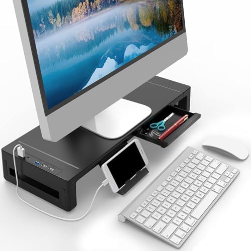 Monitör Yükseltici Stand - Yüksekliği Ayarlanabilir Katlanabilir Masaüstü Depolama Rafı Çekmeceli | Bilgisayar için Monitör Standı,Dizüstü Bilgisayar Yazıcı PC TV Ekranı için Ev Yurt Otel Restoran - Görsel 4