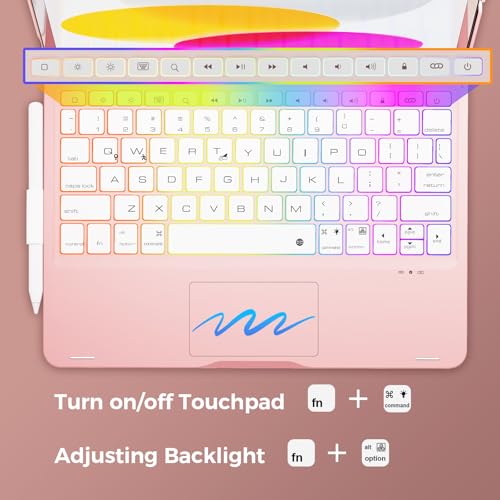 Image of NOKBABO for iPad 10th 11th (A16) Generation Case with Keyboard, iPad Air 11 inch case (M4 /M3 /M2), Keyboard for iPad Pro 11 (4th /3rd /2nd /1st) & iPad Air 5 /4, Trackpad, 360 Swivel, Backlit-Bright Pink