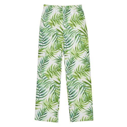 Green Leaves Long Pajama Pants Elastic Waist PJ Bottoms with Pockets S A1110972