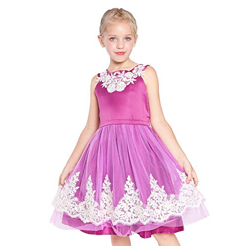 Sunny Fashion Girls Dress Vintage Flower Lace Purple Wedding Party Size 7-14