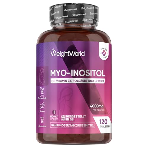 Myo Inositol 4000mg Tabletten - Mit Vitamin B6 & B9 (als Folsäure) & Chrom - 120 vegane Tabletten - 1 Monat Vorrat - Frei von Magnesiumstearat - Ohne Gentechnik - Von WeightWorld