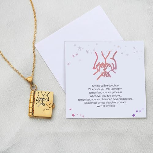 Incredible Daughter Jewelry Daughtеr Love Book Necklace Laser Engraved Necklace for Daughtеr Page Book Pendant in Stainless Steel Gift from Mom Dad Son3