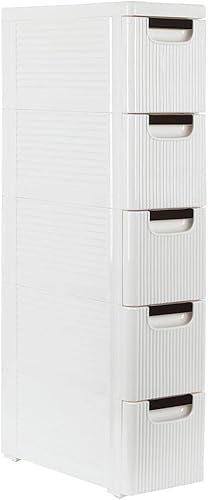Miniatura 5 de Carrito con ruedas de 5 niveles gabinete de almacenamiento delgado para dormitorio y baño - Práctico organizador estrecho sobre ruedas