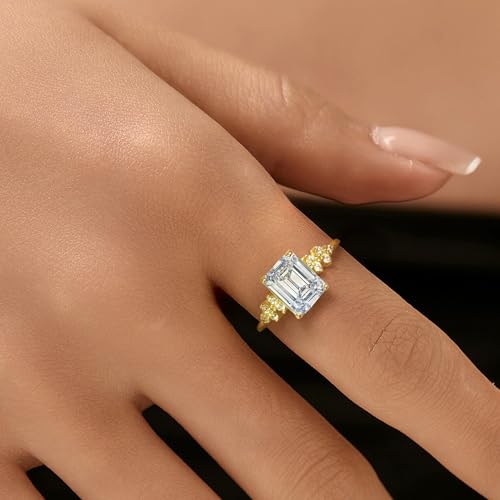 LOVECOM 3CT Engagement Ring for Women Non Tarnish 14K Gold Plated Emerald Cut Simulated Diamond Wedding Band Ring Birthstone Cubic Zirconia Eternity Ring Jewelry Birthday Gifts for Mom Wife4