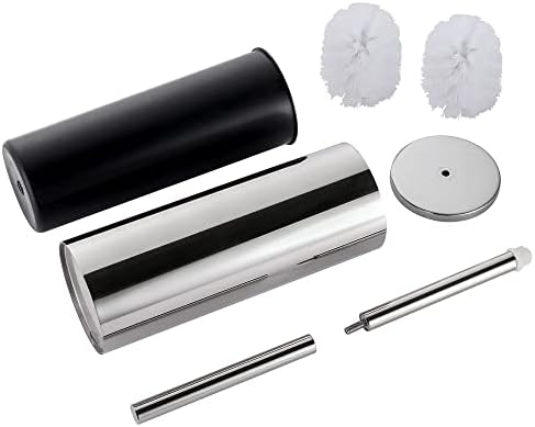 GERUIKE Toilet Brush with Holder Toilet Brush Free Standing Stainless Steel with an Extra Replacement Head, Chrome Finished