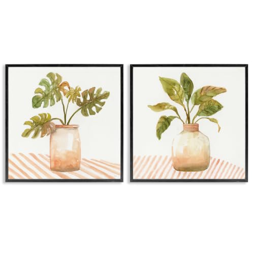 Monstera Leaf Herbal Plant Vase, 12 x 12 Inch Framed Giclée Print Set