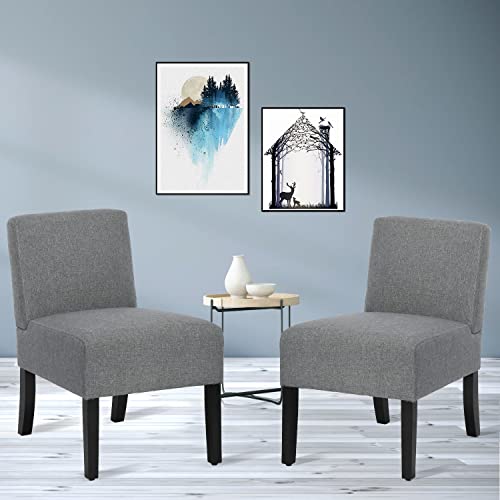 Accent Chair Set Of 2, Living Room Chair, Small Chair For Bedroom, Accent Chairs For Living Room Office, Small Modern Armless Accent Chair, Side Bedroom Chairs With Thick Sponge Cushion, Grey #TOP2