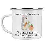 Mr. & Mrs. Panda Camping Emaille Tasse Obsthändlerin Leidenschaft - Geschenk, Camping Tasse Metall, Wochenmarkthändlerin, Arbeitskollege, Kollegin,