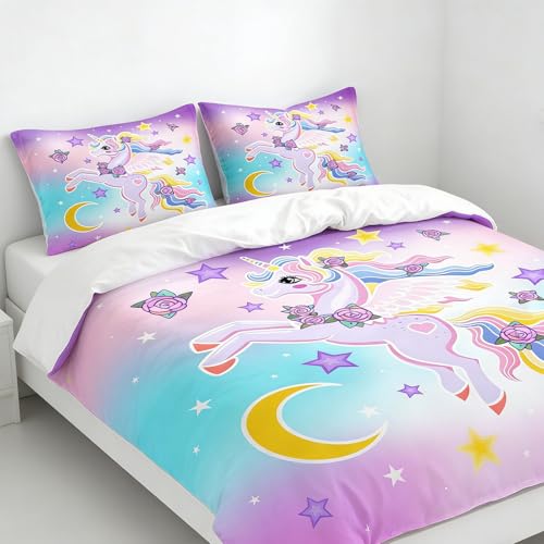 Parure de lit licorne 220x240 rose avec housse de couette - 4