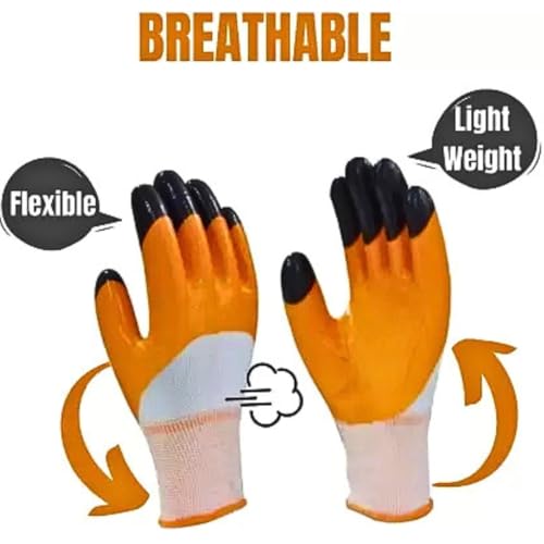 Image of 5Pair Nylon Knitted Latex Rubber Coated Safety Hand Protection Working Gloves For Anti Cut Heat & Fire Resistant Industrial Gloves For Men Women (PACK OF 10Gloves) (Orangenylon5pari)