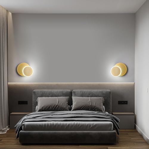 Image of Modern LED Gold Wall Sconces Set of Two Acrylic Wall Lights Lighting Fixture 6000K White Light 8W Dimmable Wall Lamp Round Sconces Wall Lighting for Indoor Bedroom Bedside Hallway