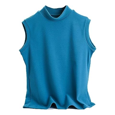 Flenwgo Women's Mock Neck Thermal Underwear Tops Sleeveless Shirts Casual Fall Winter Spring Tops Blue US XXL Cover