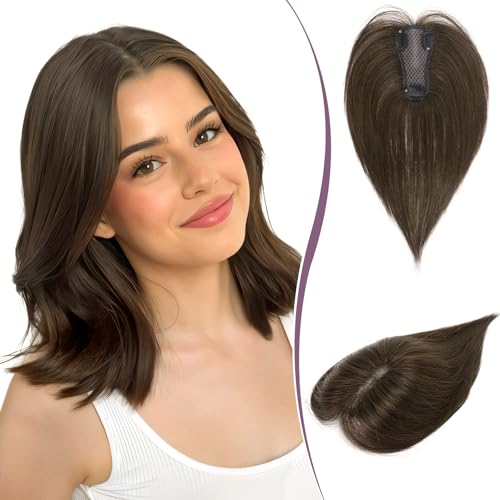 RUWISS Topper Capelli Veri Donna Marrone Straight Hair Topper con Clip Capelli Umani Veri Posticci per Capelli Senza Frangia