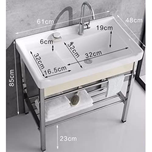 Laundry Tub Freestanding Laundry Utility Sink Wash Basin Sinks Outdoor Sink With Stainless Steel Shelf And Hot Cold Water Faucet For Laundry Room Garage Basement Garden (Size : 48 * 61Cm) #TOP1