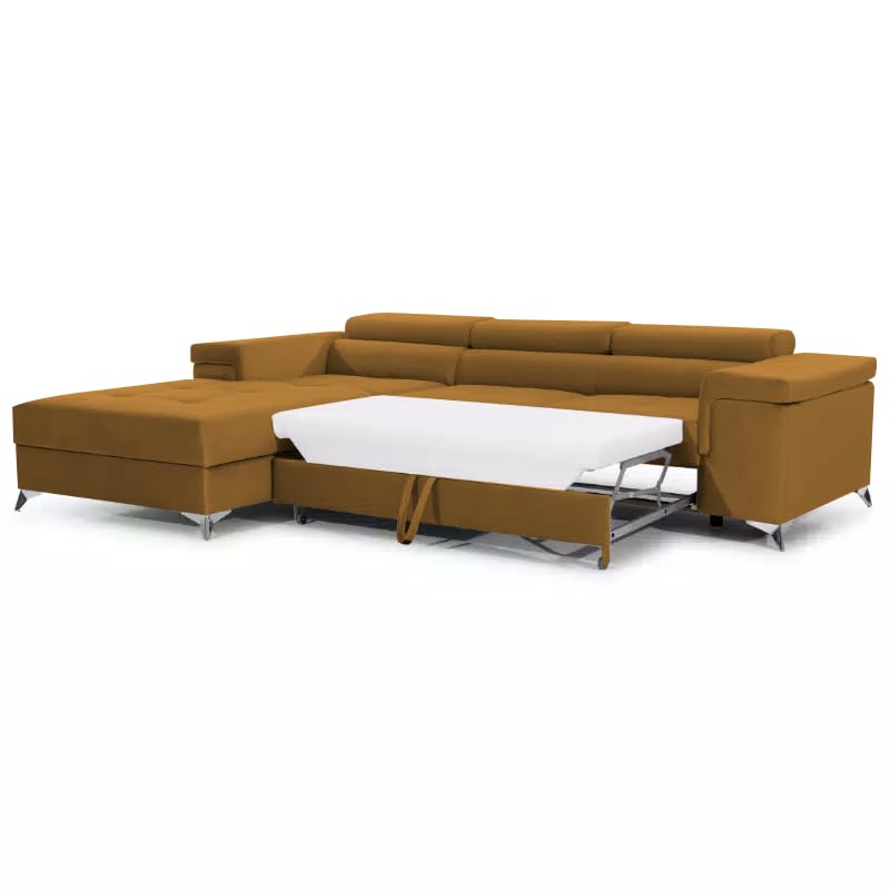 COMFORTINO FURNITURE Ecksofa mit Schlaffunktion Amandi L-Form, Sofa Couch mit Bettkasten, 3-Sitzer Eckcouch, Schlafsofa für Wohnzimmer, Big Sofa Couch mit Schlaffunktion (Gold, Links) – Bild 7