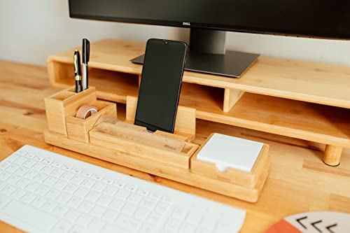 Bamboo Office Desk Organizer With 6 Adjustable Compartments, Neutral Wood Finish, Vanity Tray Set, Dresser, Counter Organizer, Toilet Top Bathroom Decorative Tray, Work From Home Accessories #TOP5