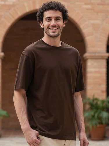 Image of Bewakoof Men's Solid Oversized Fit Half Sleeve Round Neck Cotton T-Shirt