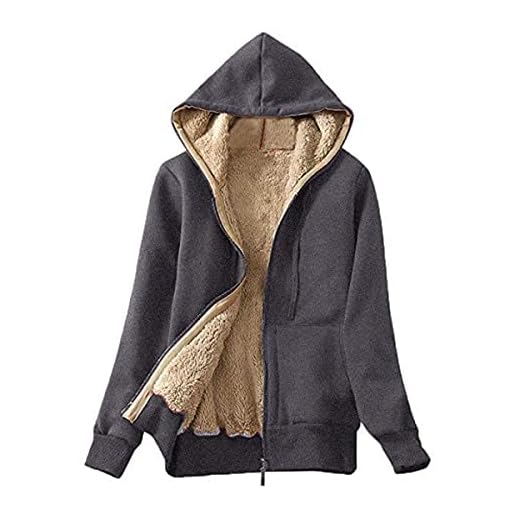Kookmean 2021 Dam höst kläder sherpa pullover päls dragkedja långärmad mjuk fleece tröjor sweatshirts huvtröjor ytterkläder rock, Grått, 3XL