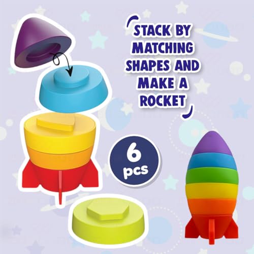 Image of Wembley Rocket Stacking Toy Soft Silicone Educational Baby Toys for 6 Months+ & Toddlers Safe, Food-Grade BPA-Free Floating Water Play Sensory Development Shape Sorting Early Learning, Multicolor