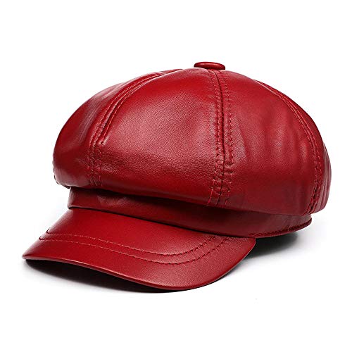 DELLA-Real-Leather-Newsboy-Cap-Women-Solid-Baker-Boy-Cap-Red-Black-Blue-Pink-Vintage-Brand-Ladies-Winter-Octagonal-Cap-RedXL57-58cm