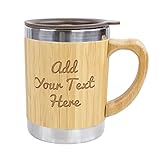 Stainless Steel Bamboo Mug 10 Ounce with Lid and Handle, Box Ready for Valentines Day Wedding...