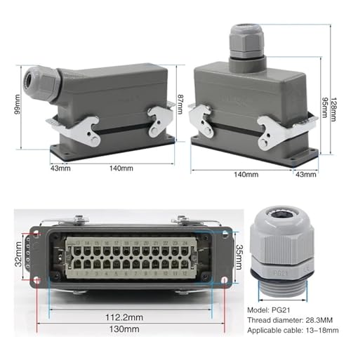 Conector resistente HDC-HE-24 24 pines 500V 16A miniatura 2