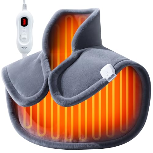 ALLJOY Termoforo Cervicale e Spalle, 22'x18' Cuscinetto Termico Riscaldato per Collo, 4 Livelli di Calore, 2.2LB, 90 Mins Spegnimento Automatico, Lavabile in Macchina