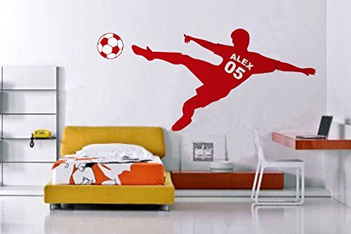 Customer-Made Football Soccer Wall Decal Personalized Name & Number and Soccer Ball-Children's Room-You Choose Name and Color