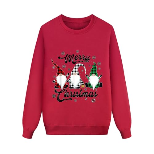 Generisch 2025 - Navidad padres niños Navidad estampado Navidad sudadera de manga larga estilo mamá pijama franela pijamas mujer invierno, rojo, S